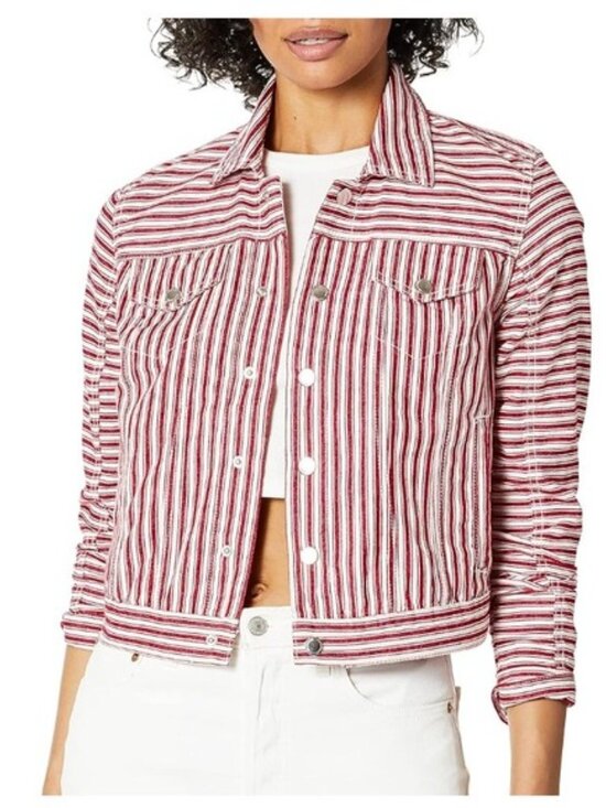 Blank NYC Jackets & Blazers - BLANKNYC Red & White Stripe Cotton Crop Jacket - EUC